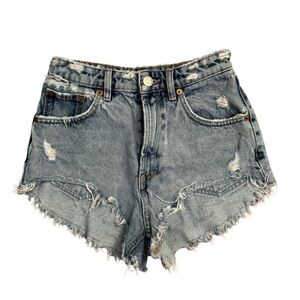 Zara High Rise Wedgie Jean Shorts